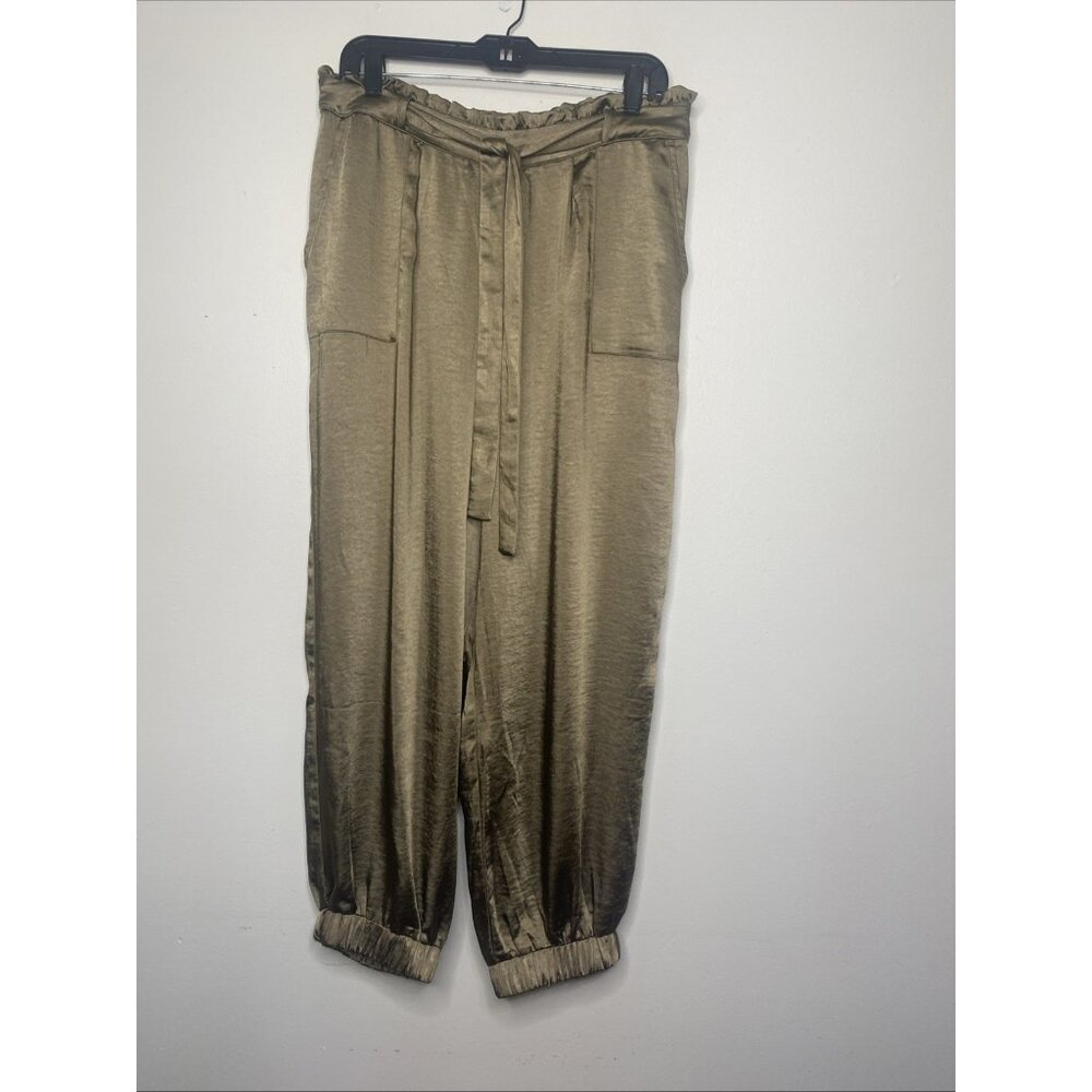 Anthroplogy Skies Are Blue satin L Jogger Tie waist Bronze Harem Pants Pockets